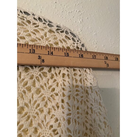 Vintage DKNY Jeans Ivory Crochet Lace Button Up Cardigan With Red Ribbon Tie - Picture 5 of 11